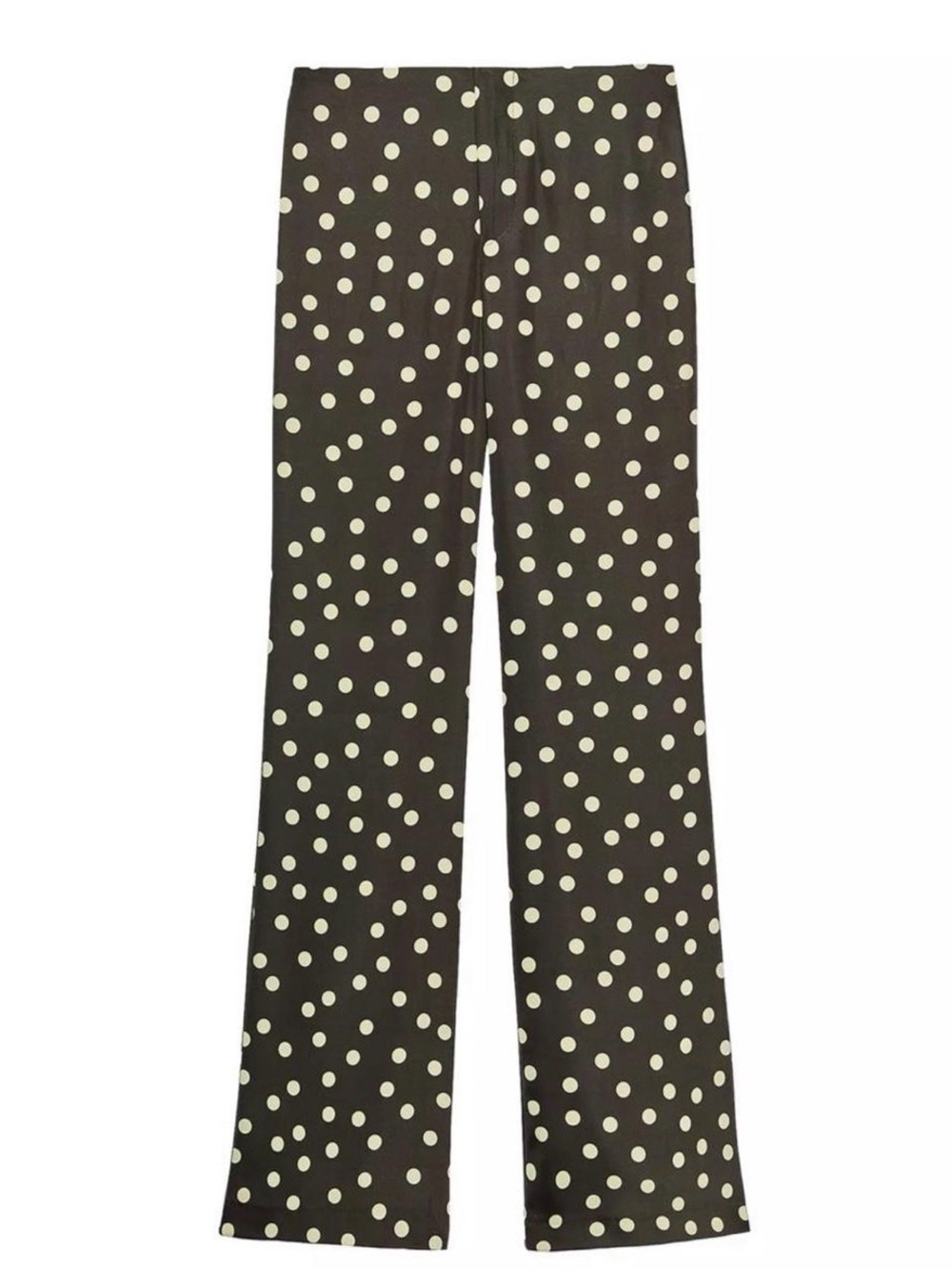 Zara Satin Flare Pants – Green Polka Dot